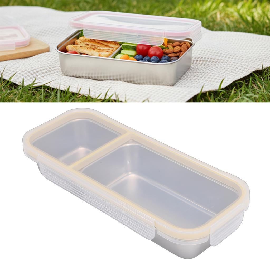 Portable Snack Container 304 Stainless Steel Sealed 2 Compartment Food Storage Container for Travel Camping Picnic