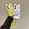 KEYSION Cute Ear Cartoon Case for Infinix Hot 50i with Lanyard Soft Silicone+PC Shockproof Phone Back Cover for Infinix Smart 9