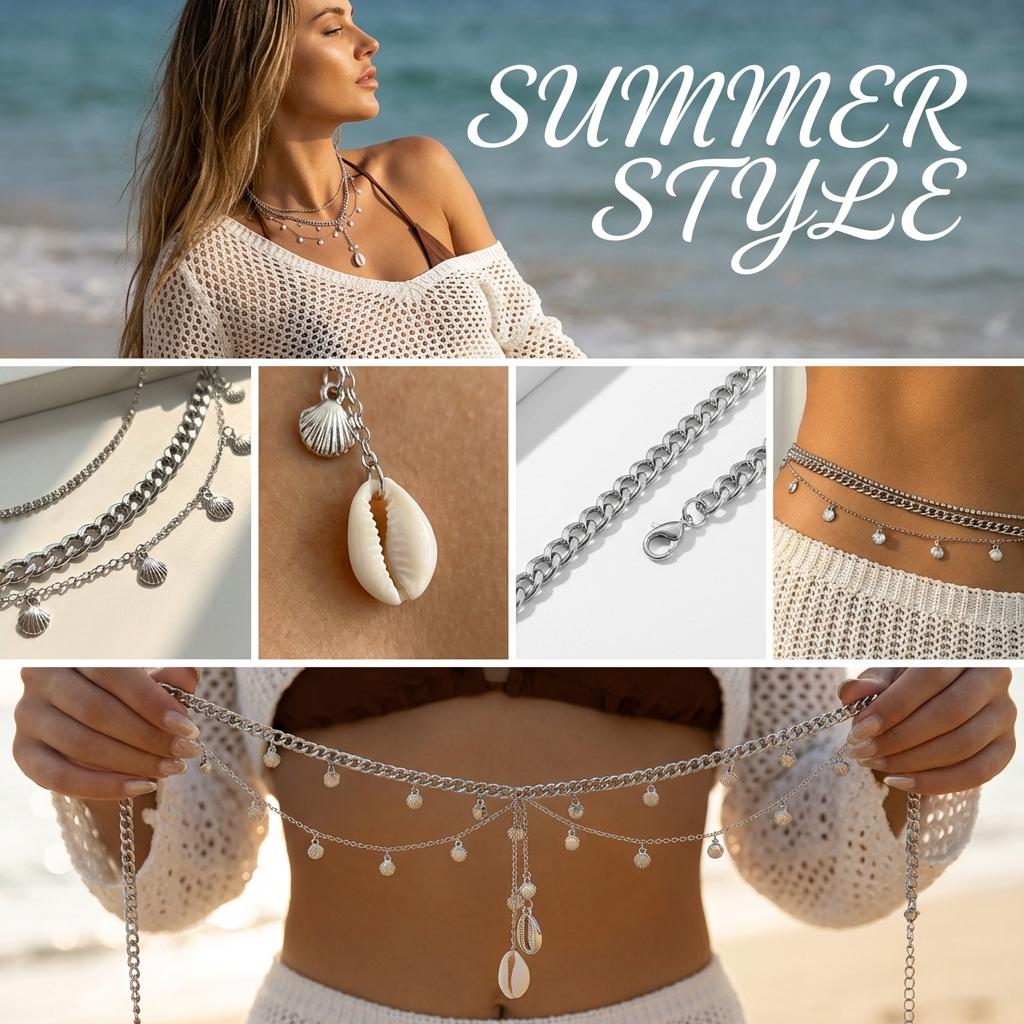 Boho Sexy Layered Tassel Waist Belly Chain For Women Summer Beach Sea Shell Conch Bikini Body Belly Chain Girls Vacation Jewelry