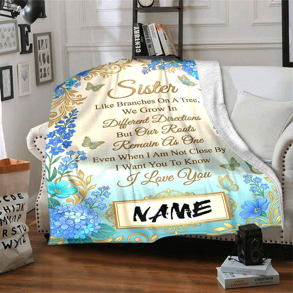 Sister'S Love Through Distance Blanket Personalized Name Soft Warm And Versatile For Sofa Bed Office And Travel Machine Washable Comfortable In All