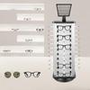 360° Rotating Eyeglasses Display Stand - 44-Pair Capacity,  Aluminum Composite & Wood Construction, Silver/Black - with Adjustable Mirrors
