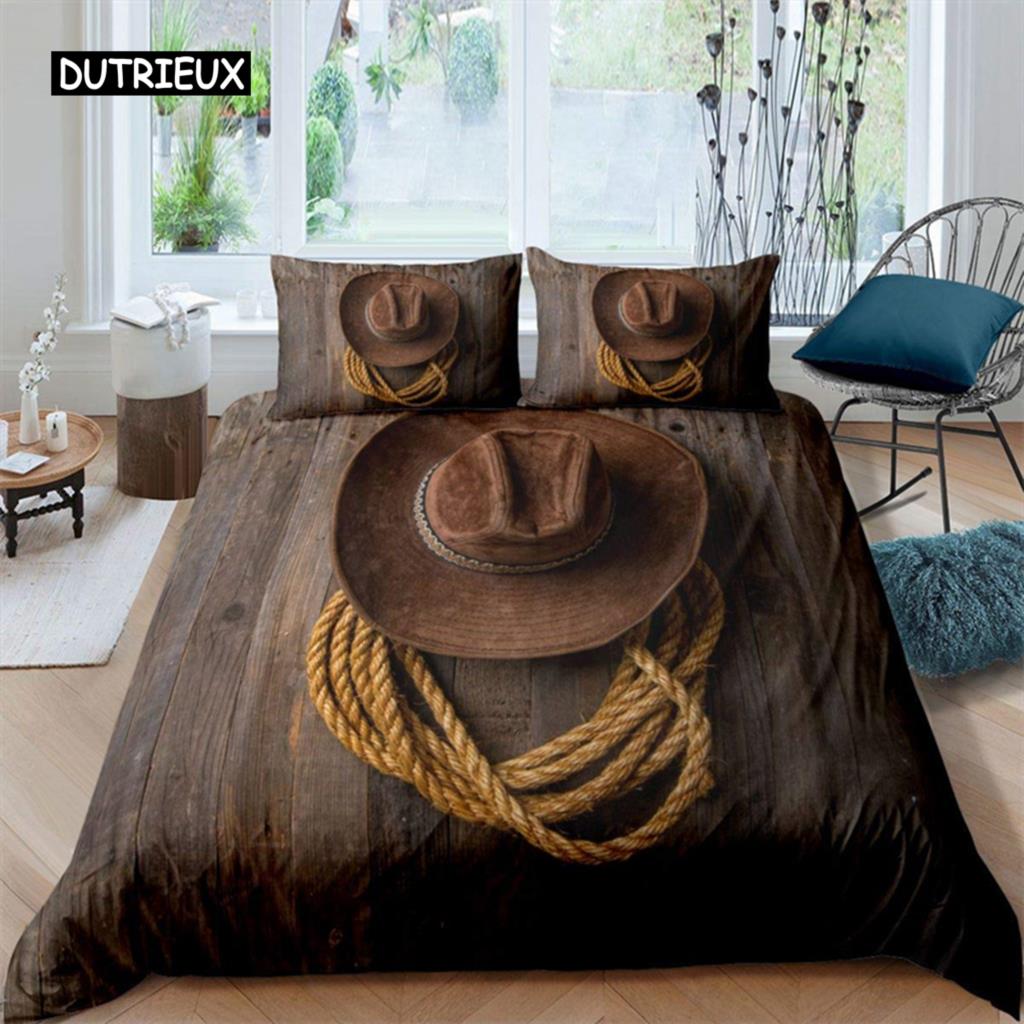 Western Cowboy Duvet Cover Rodeo Cowboy Riding Bull Horse Bedding Set Full For Boys Teen Microfiber Farmhouse Style Quilt Cover