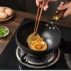 Japanese Style Uncoated Iron Pot with Wooden Handle Deep Wok with Wooden Lid Non Stick Cast Iron Saucepan for Cooking Soup Milk Noodles