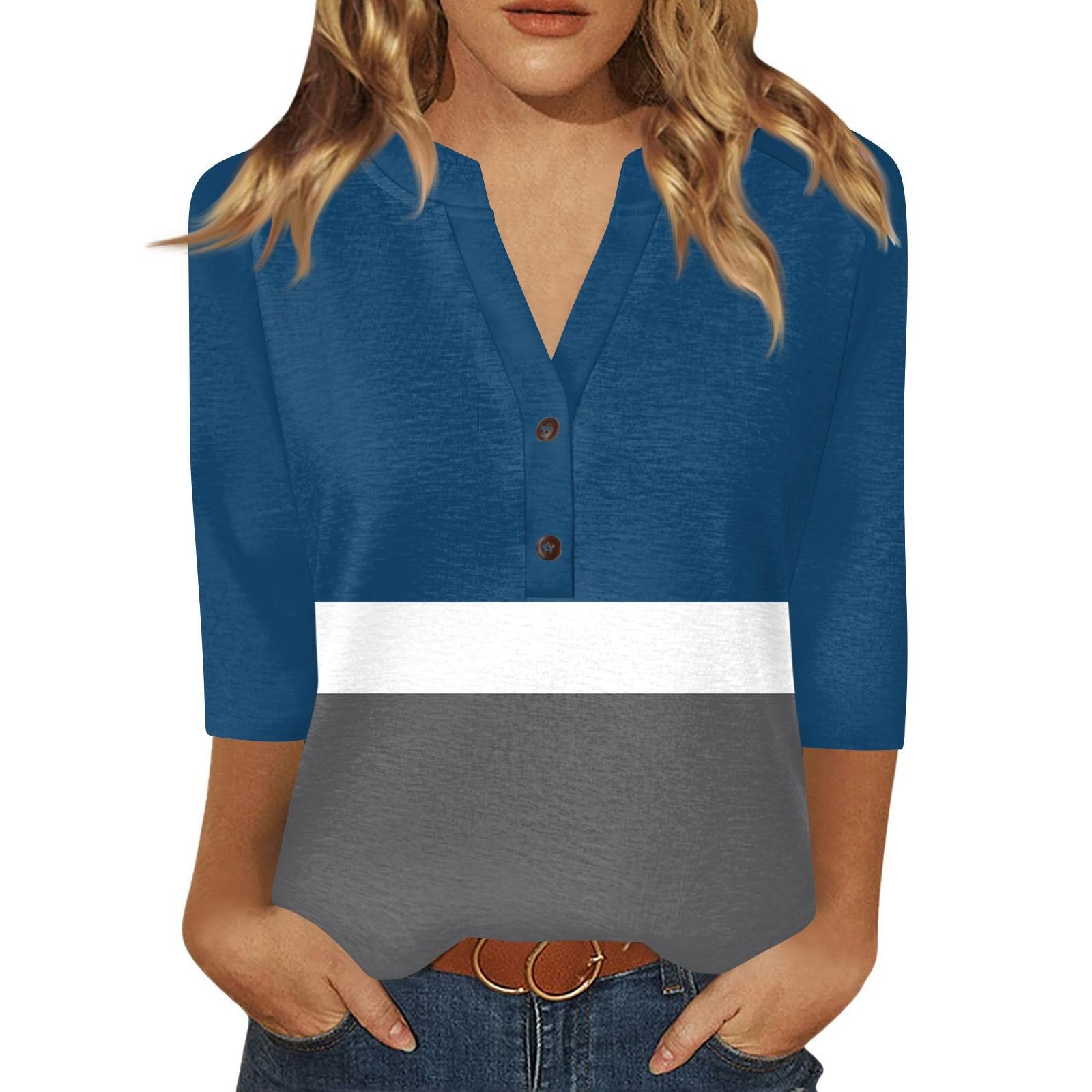 

Жен. Футболка С принтом Пуговицы Рукав 3/4 Повседневные Выходные Мода Классический Классический V-образный вырез Обычный Верх XXXL