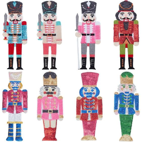 INFUNLY 8pcs Nutcracker Sequin Patch Colorful Iron On Soldier Embroidery Patch Sew On Guard Sequin Patch Applique with 3 Styles Fabric Decorative