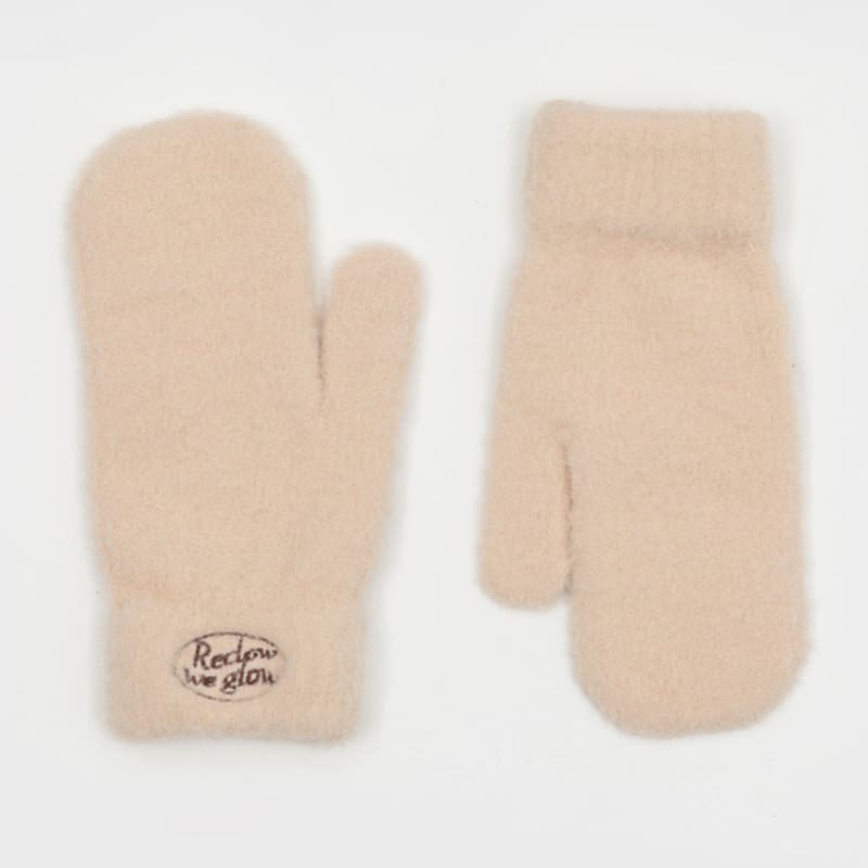 RECLOW FLUFFY LOGO MITTEN GLOVE BEIGE