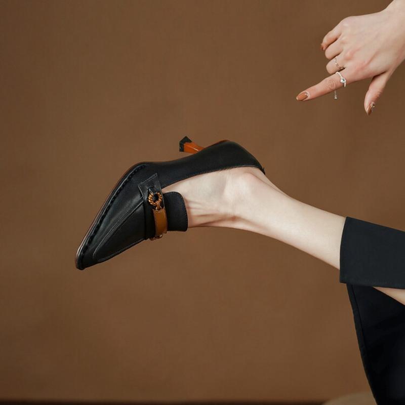 Fashion NEW Spring Women Shoes Pointed Toe Thin Heel Women Pumps Genuine Leather High Heel Retro Women's Stiletto Heels Zapatos De Mujer