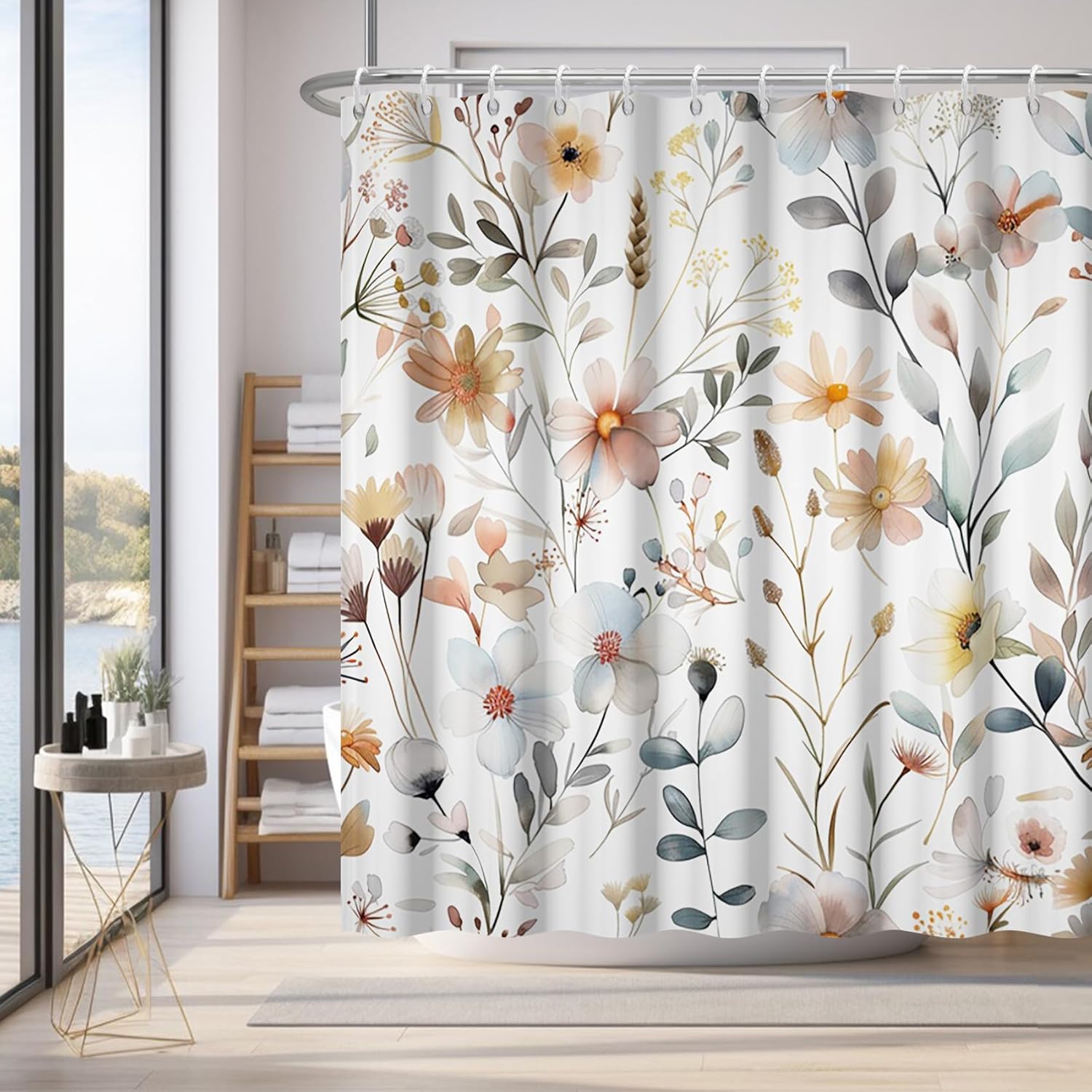 

Watercolor Floral Shower Curtain Bohemian Floral Wildflower Shower Curtain Plant Fabric Shower Curtain Bathroom Decor Waterproof W60H190(CM)-1 Pcs