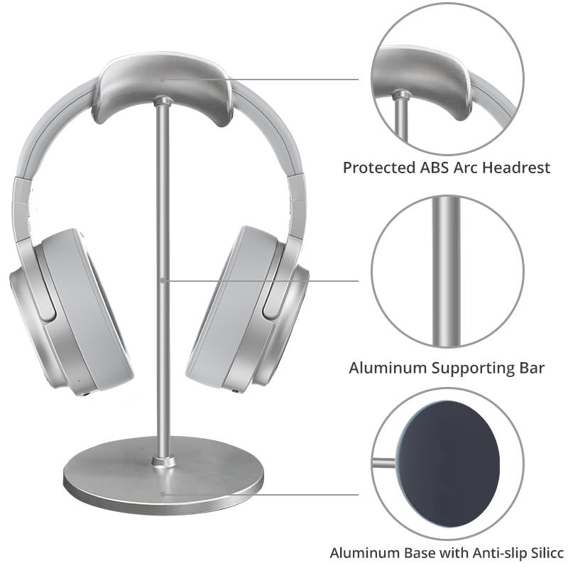 Aluminum Alloy Headphone Stand Desktop Headset Holder Metal Gaming Headphone Hanger Black Silver Color