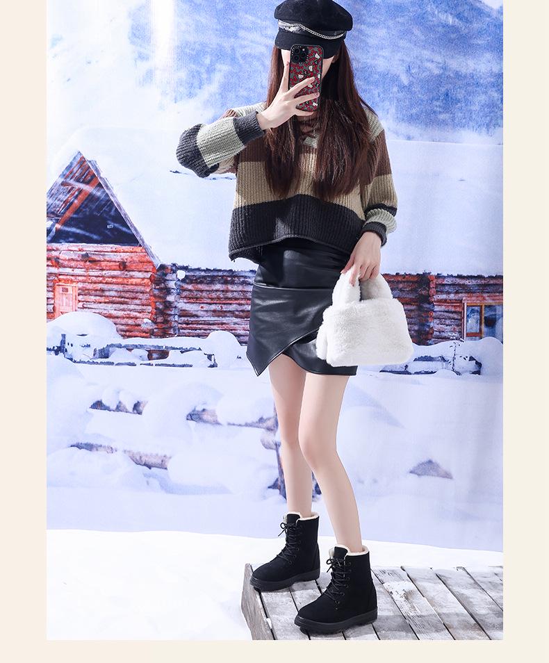 Korean Style High-top Snow Boots for Men and Women, Plus Size, with Velvet Lining and Front Lace-up.