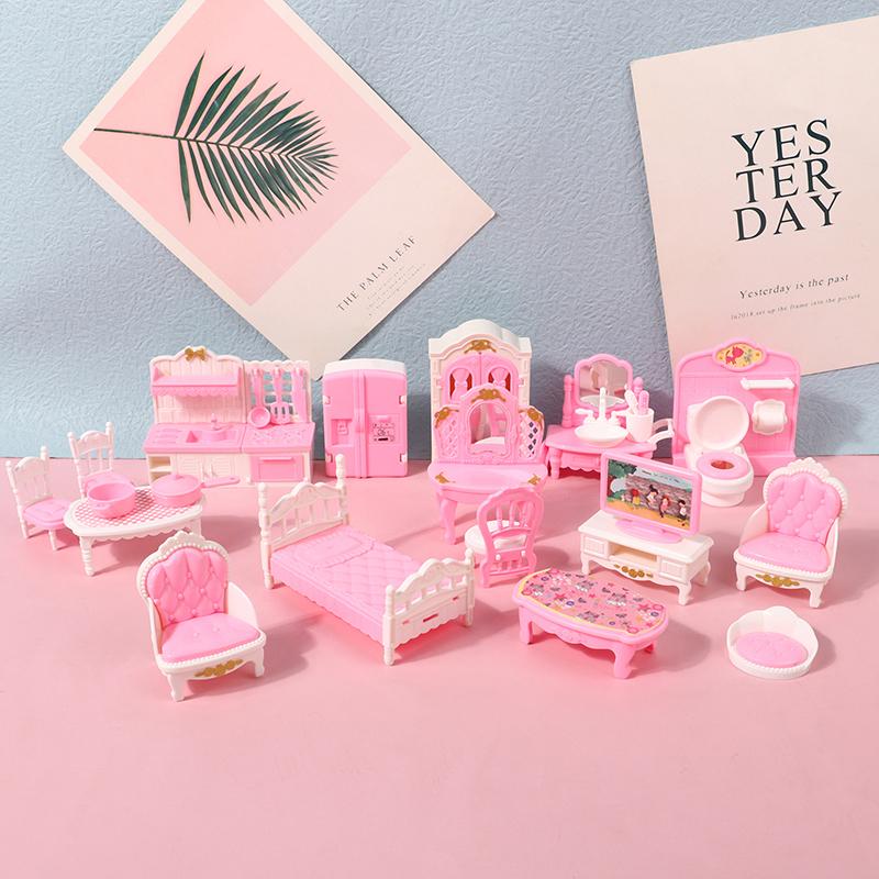 4/7/10/11Pcs Miniature Dollhouse Furniture Accessoies Kid Toys Kitchen Bedroom Living Room Bathroom Cooking Things For Doll Game