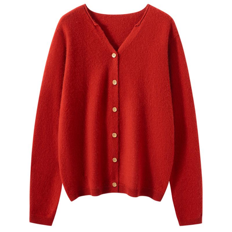 Chic Candy Color Women's Cashmere Cardigan - Slimming Long Sleeve Autumn/Winter Top