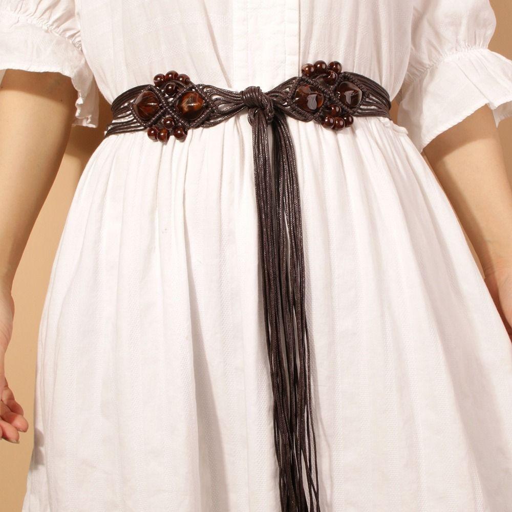 Waist Rope All-match Beach Ethnic Style Belts Braided Belt Round Wooden Button Women Waist Chain