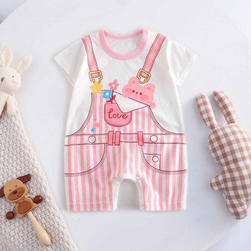 2026 Summer Kids O-Neck Short Sleeve Pajama-Rompers Baby Spring Short Crawling Clothes Cartoon Cotton Jumpsuit for Girl Boy