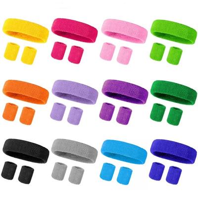 Fashion Sports Headband and Wristband Towel Set Sweatband Cotton Wrist Band Bracers for Women Men Cycling Gym Basketball Tennis