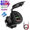 83W Max Phone Charger Socket 45W PD+QC3.0 Fast Charging Adapter Waterproof For 12/24V Car Boat Motorcycle with LED Voltmeter