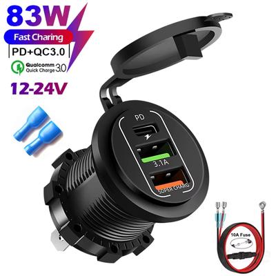 83W Max Handy-Ladesteckdose 45W PD+QC3.0 Schnellladeadapter Wasserdicht Für 12/24V Auto Boot Motorrad mit LED-Voltmeter