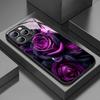 Phone Case For iPhone 11 12 13 14 15 16 17 Pro Max 17Air 16E 7 8 16 Plus XR XS X Dark Purple Rose Pattern Tempered Glass Cover