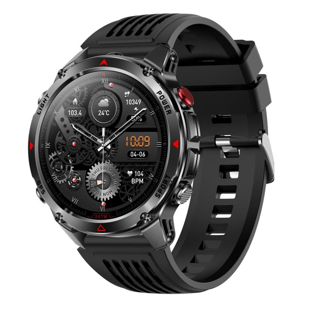Rainbuvvy HT37 GPS Smartwatch 1,46 Zoll IPS-Bildschirm Bluetooth-Anruf IP68 Wasserdicht Taschenlampe Herzfrequenz 540mAh Android Sportuhr