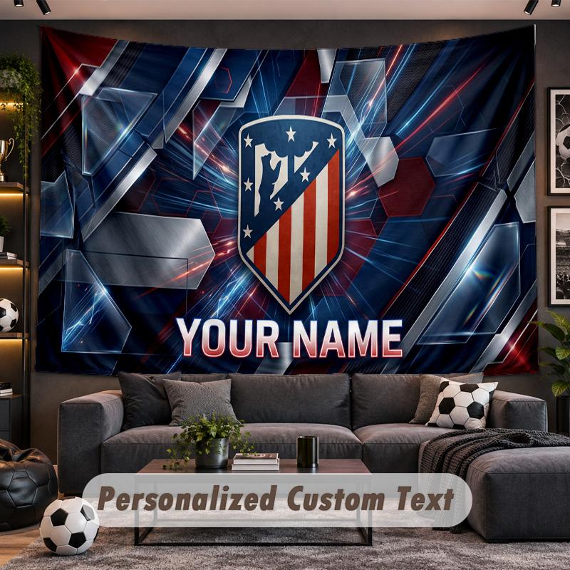 Atletico Madrid FC Personalized Tapestry Support Custom Name, Wall Art Home Decoration