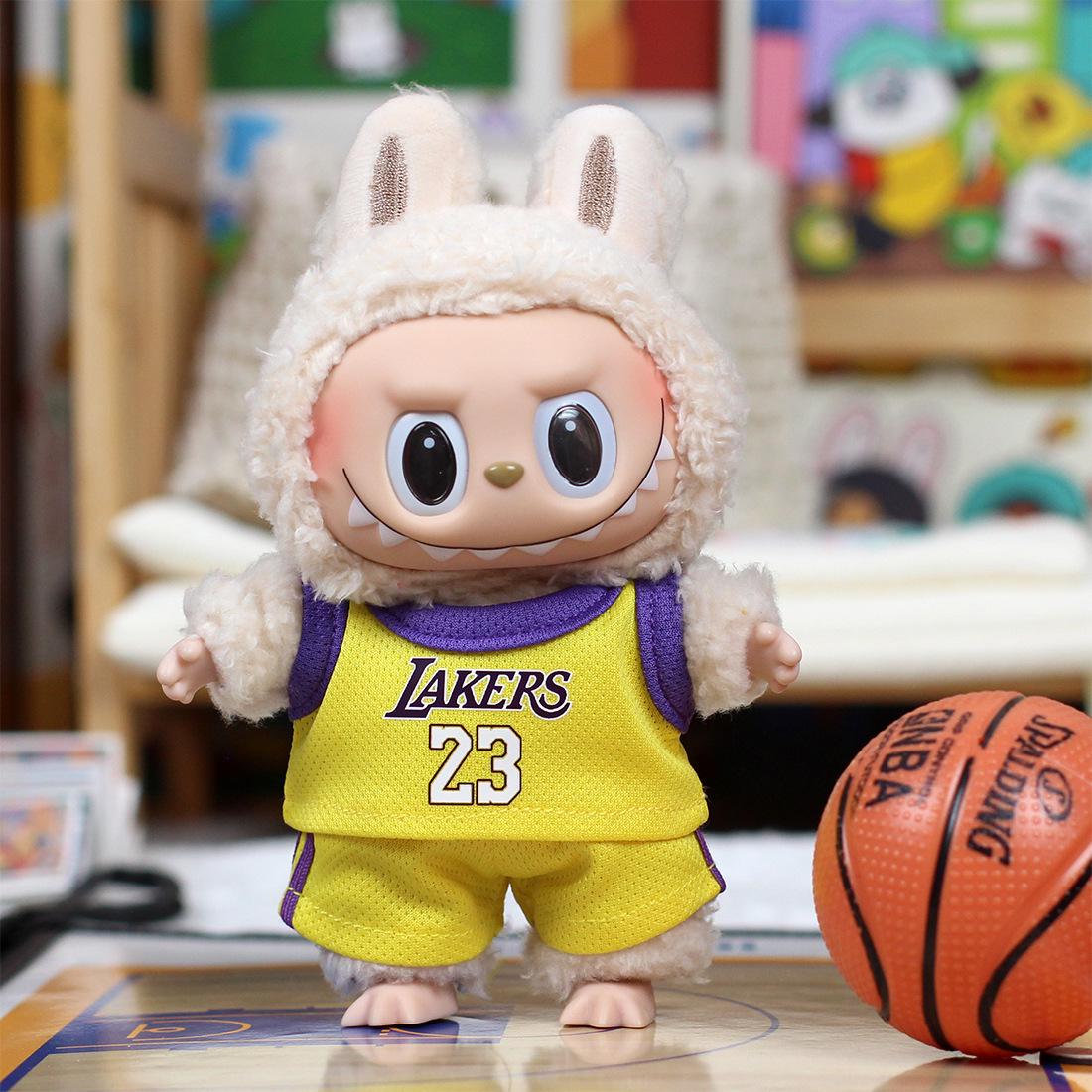 

17cm Labubu Doll Sports Uniform Set - Basketball & Football Macaron Outfit