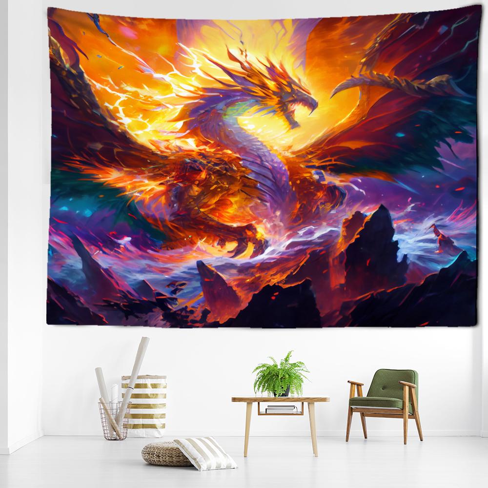 Peak Fire Dragon Tapestry Wall Hanging Cartoon Kawaii Abstract Art Mysterious Witchcraft Hippie Dormitory Home Decor