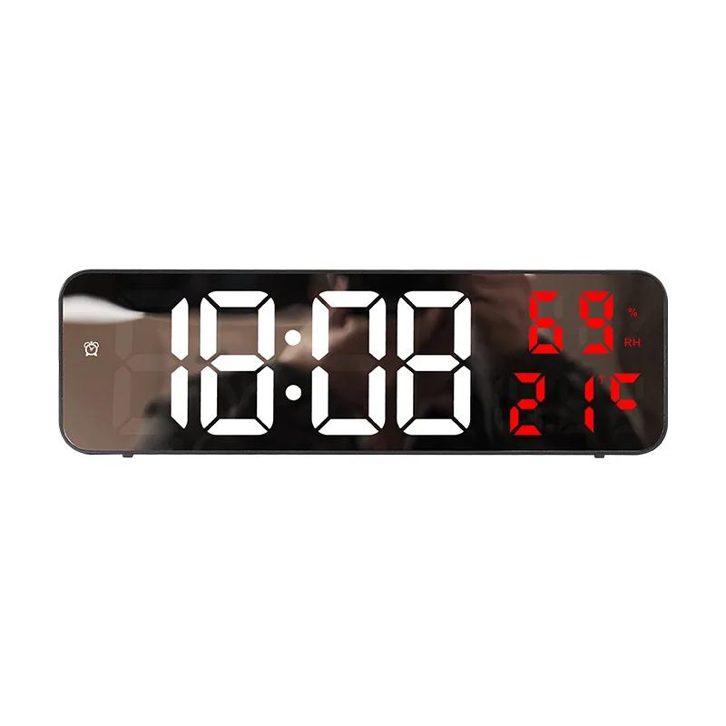 9-inch Large Digital Wall Clock with Temperature & Humidity Night Mode 12/24-Hour USB Plug-in Electronic LED Alarm Clock