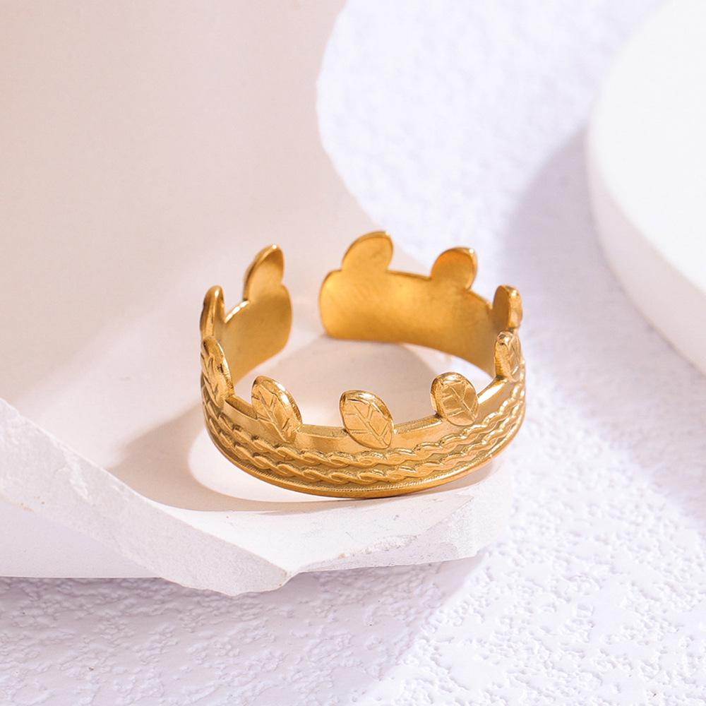Adjustable Titanium Steel Leaf Open Ring - Japanese Korean Style Jewelry