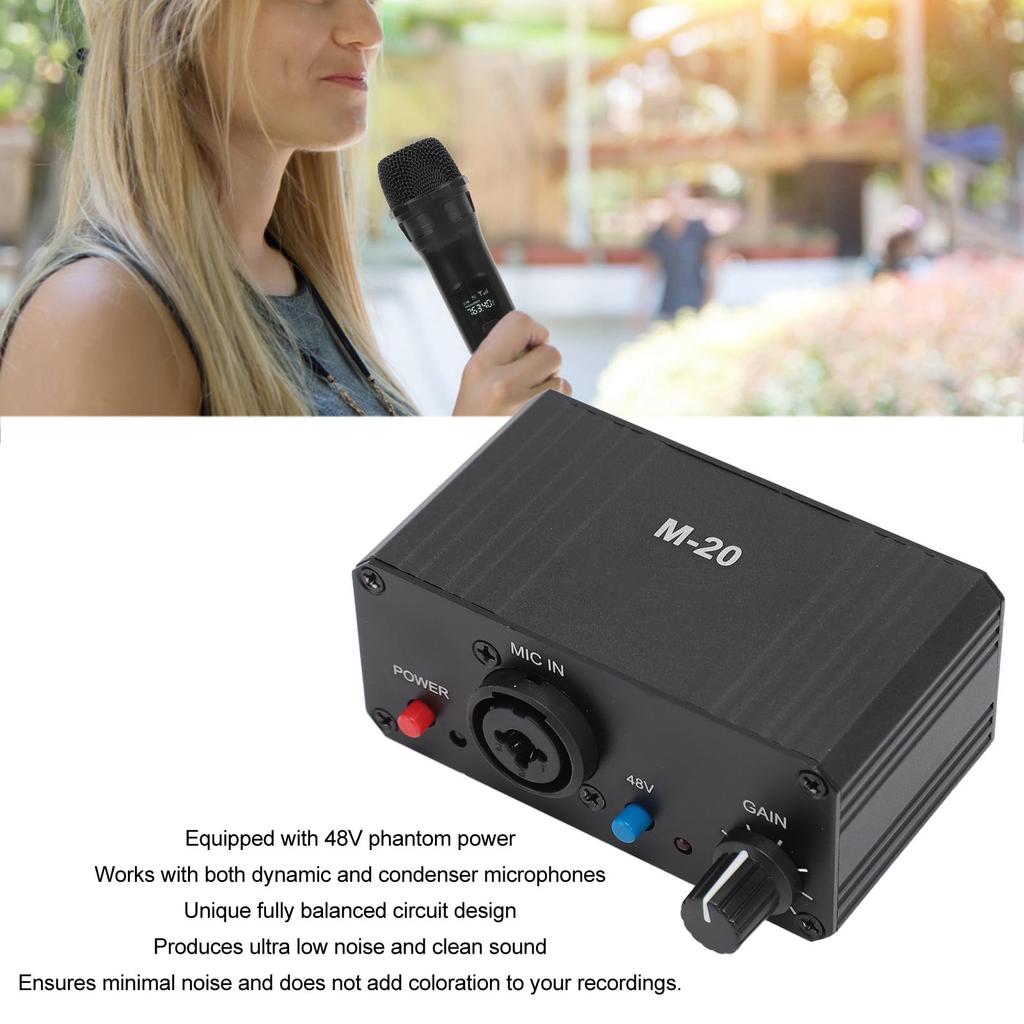 High-Gain Microphone Preamp with 48V Phantom Power, 27dB XLR Output, and 6.5mm Single-Ended Input with 22dB Gain, for Dynamic and Condenser