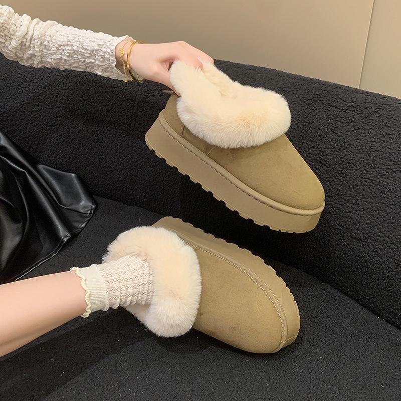 Women's Plus Velvet Indoor-Outdoor Warm Heel Cotton Snow Boots, Sizes 36-43, for Autumn and Winter.