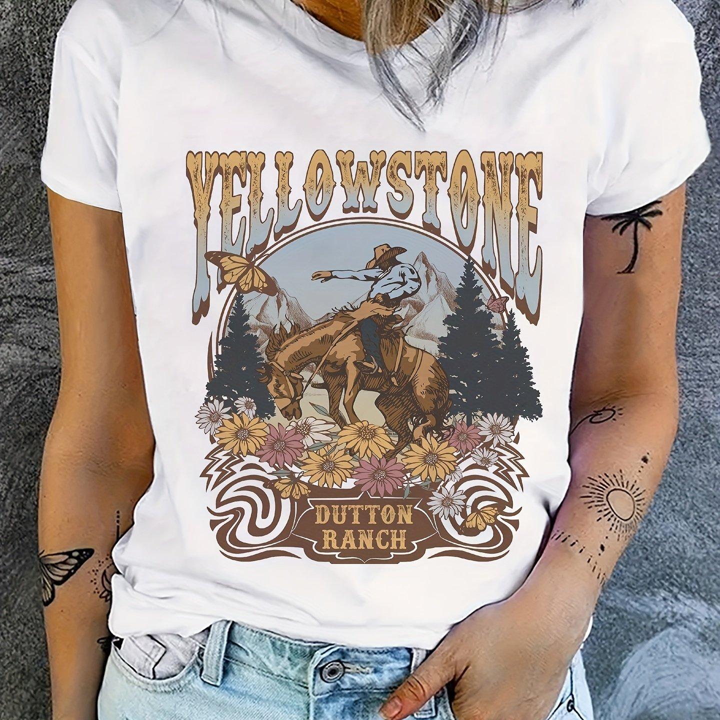 

Футболка с ковбойским принтом, короткий рукав, круглый вырез, повседневный топ для лета и весны, женская белая графическая футболка в стиле Харадзюку L