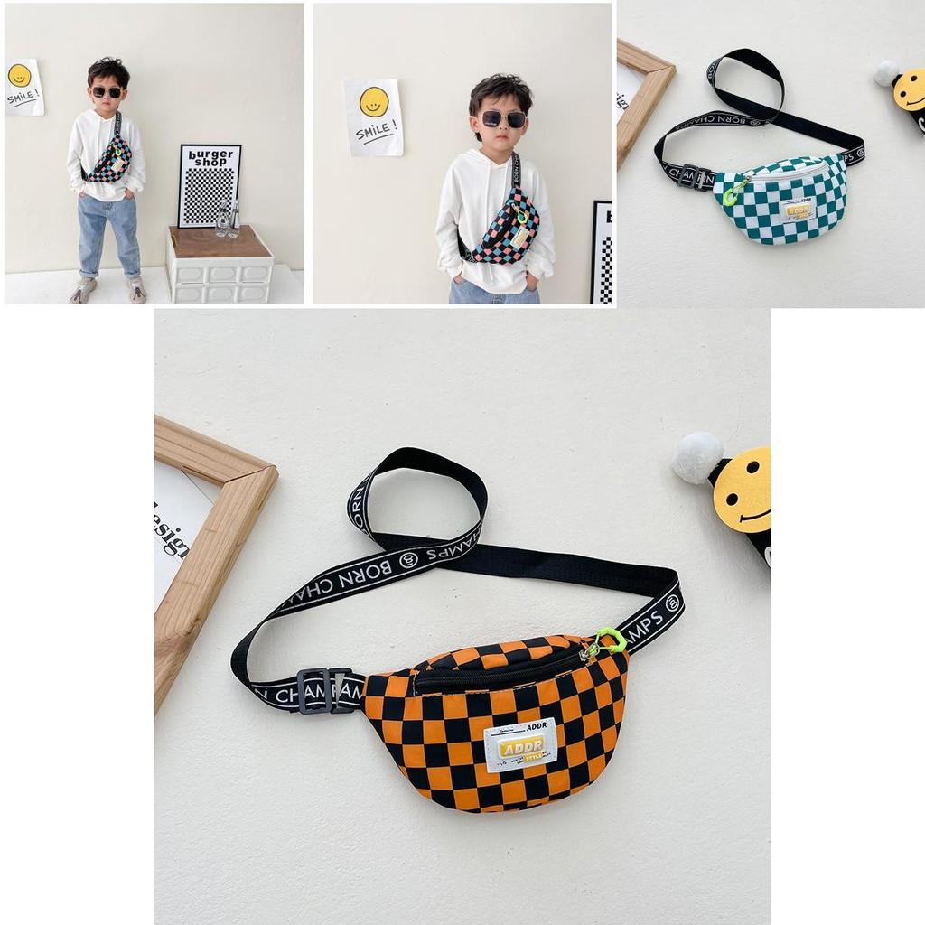 Trendy Modern Cool Boys Chest Bag Stylish Kids Waist Bag Checkered Small Crossbody