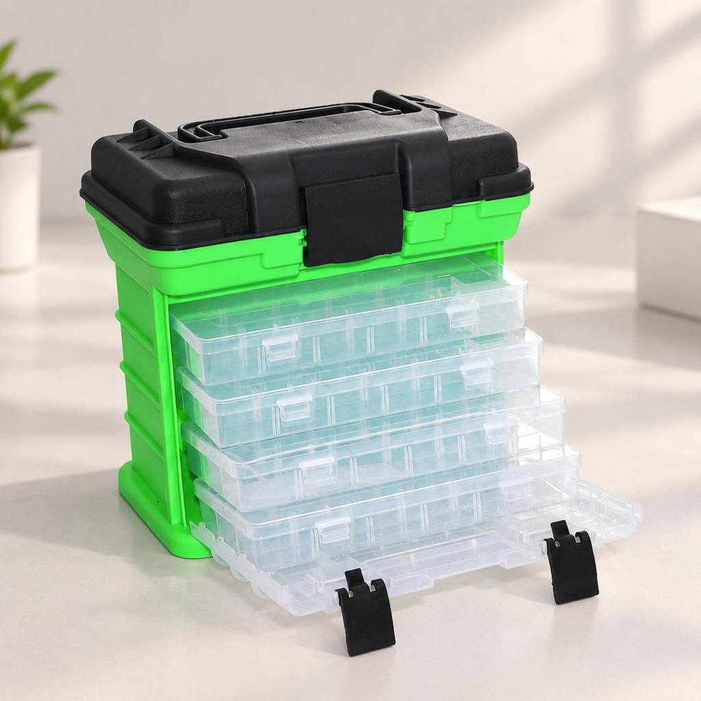 Tackle Organizer Lightweight Fishing Box with 4Layer Drawers Compact for Boat Trips Red
