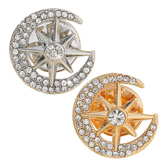 Moon Star Design Brooch Pin for Women, Rhinestones Inlaid Brooch Pin for Dress, Coat, Shawl, Zinc Alloy Badge for Mother, Wedding