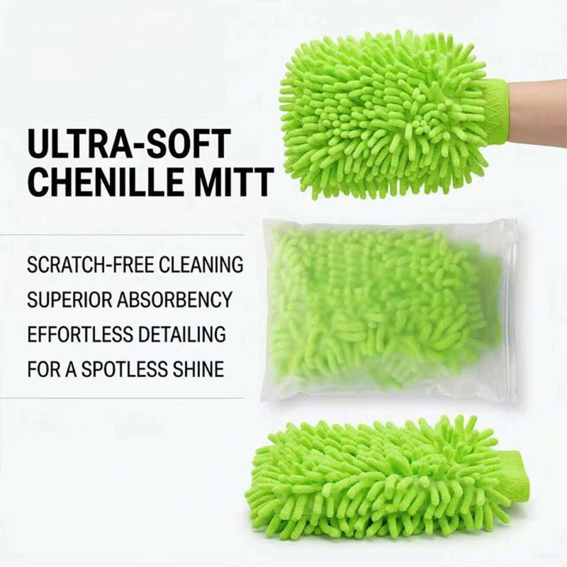 Double Layer Wool Blend Vehicle Wash Mitts Superior Dust Absorption Ergonomic Design Safe For Paint Glass Trim