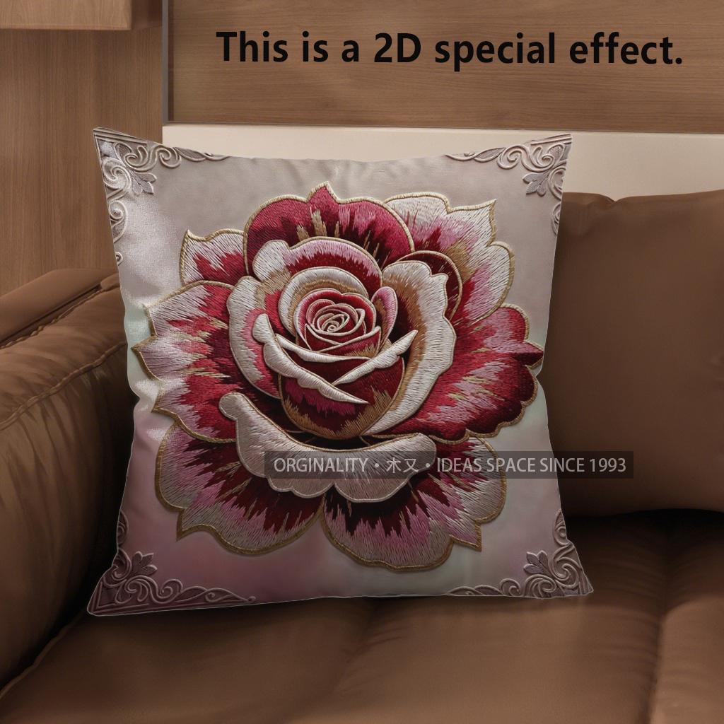2D Vintage Rose Floral Throw Pillow Covers Pattern Cushion Cover Suitable For Sofa Bedroom Car Pillow Cover