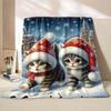 6 Sizes Cat Christmas Printed Blanket Warm Soft and Comfortable Home Travel Blanket Sofa Bedding Cover Blanket Holiday Gifts