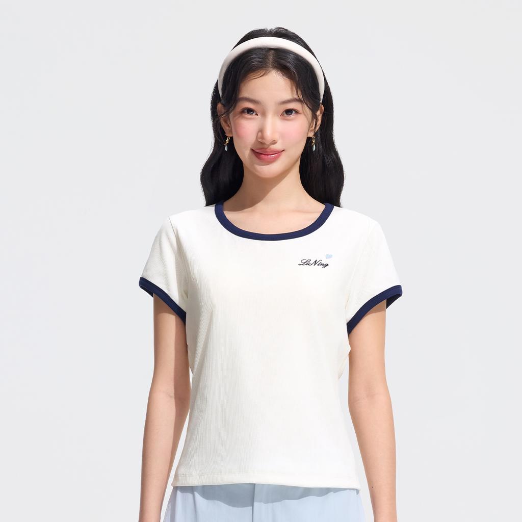 Li Ning Sports Lifestyle Series Round Neck Letter Logo T-Shirt Women Tops ATSW268-1