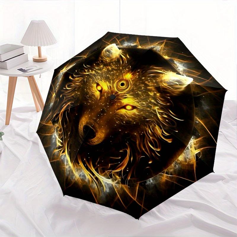 

1pc Golden Wolf Automatic Opening and Closing Umbrella, Lightweight 3-Fold, With Cute Cartoon Characters, Suitable for Home, Outdoor and Daily Us