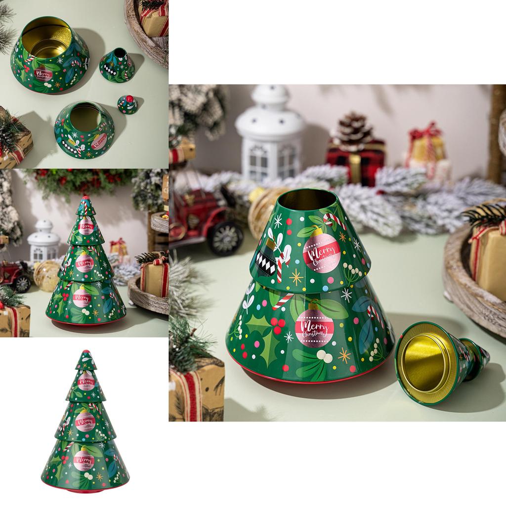 Christmas Tree Tin Candy Box With Metal Storage Container For Holiday Decorations