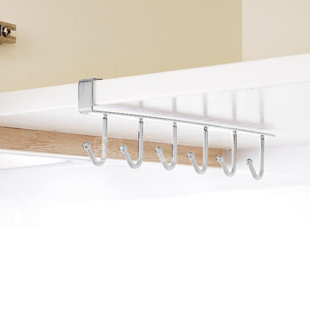 Mug Cups Wine Glasses Storage Hooks Kitchen Utensil Ties Belts Scarf Hanging Hook Rack Holder Under Cabinet Closet Without Drilling 6 Hooks