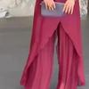 2Pcs/Set Women Casual Outfit Round Neck Long Sleeve Irregular Hem Tops Elastic Waist Long Pants Set Solid Color Outfit