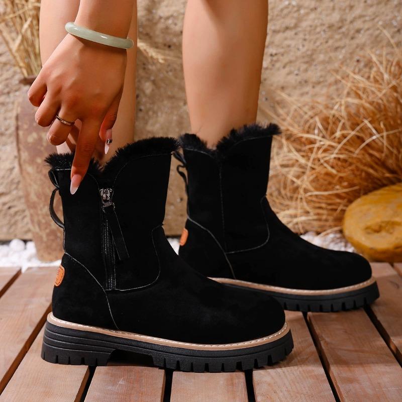 Women's Plus Size Non Slip Chunky Sole Mid Calf Martin Boots New Winter Faux Fur Lined Warmth-Enhanced Cotton Boots