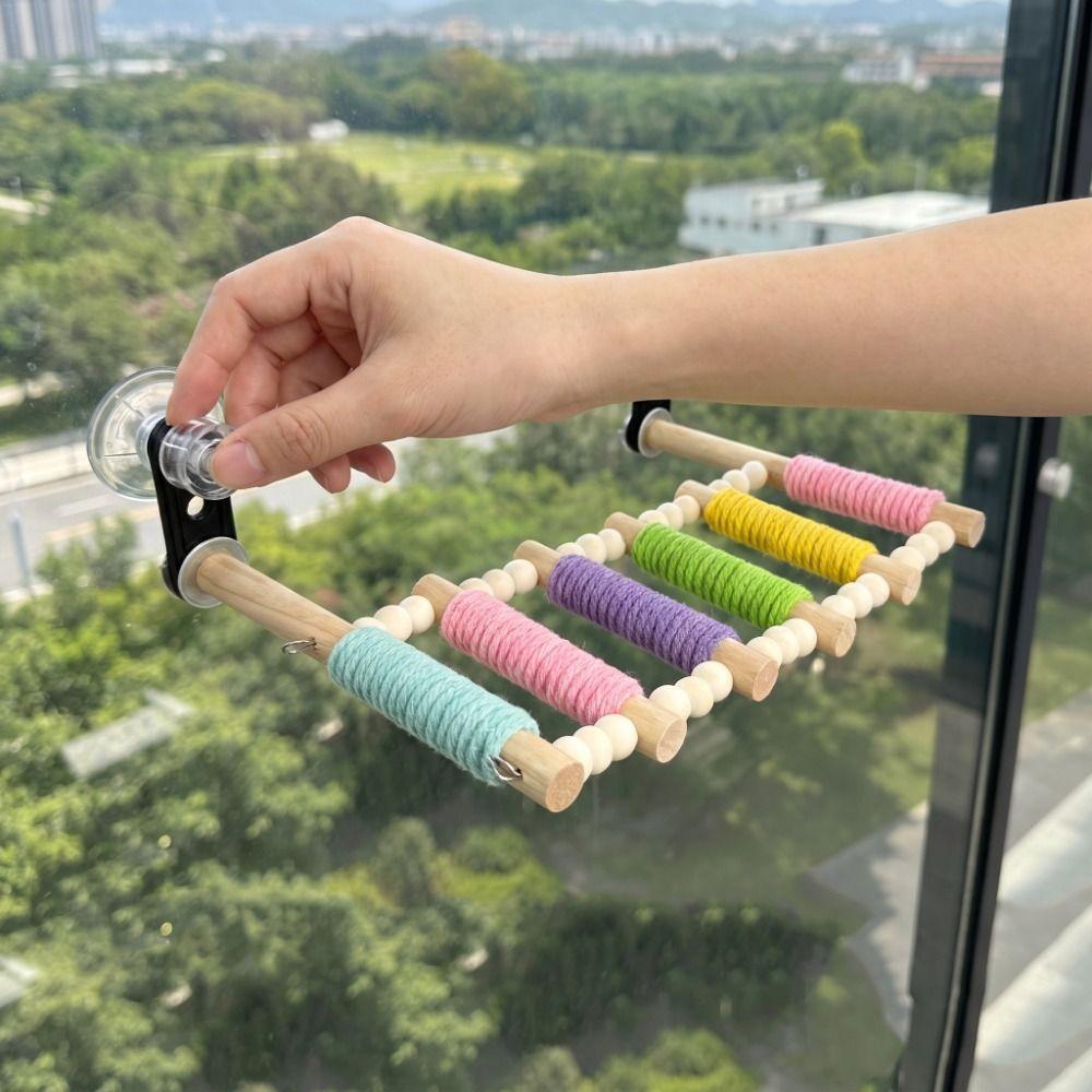 Colorful Bird Cotton Rope Ladder 5/6/7/8//9/10 Steps Cotton Rope Wrapped Wooden Bird Perch Anti-anxiety Suction Cup