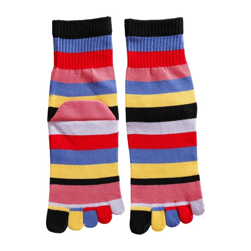 Calzini a strisce arcobaleno a tubo medio per donne e ragazze, casual, traspiranti, a cinque dita separate, per corsa e sport