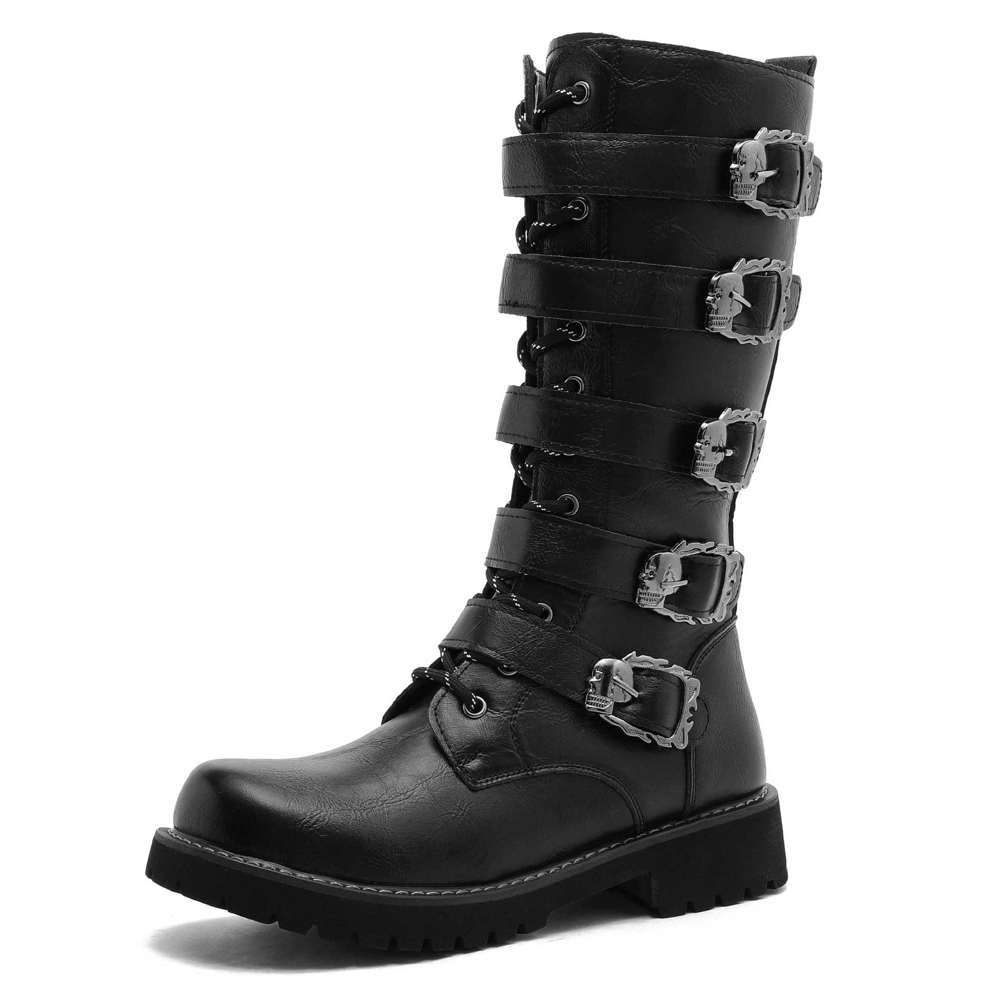 

2025 new punk tooling boots men s tall Martin boots side zipper metal buckle fashion boots 43 чорний