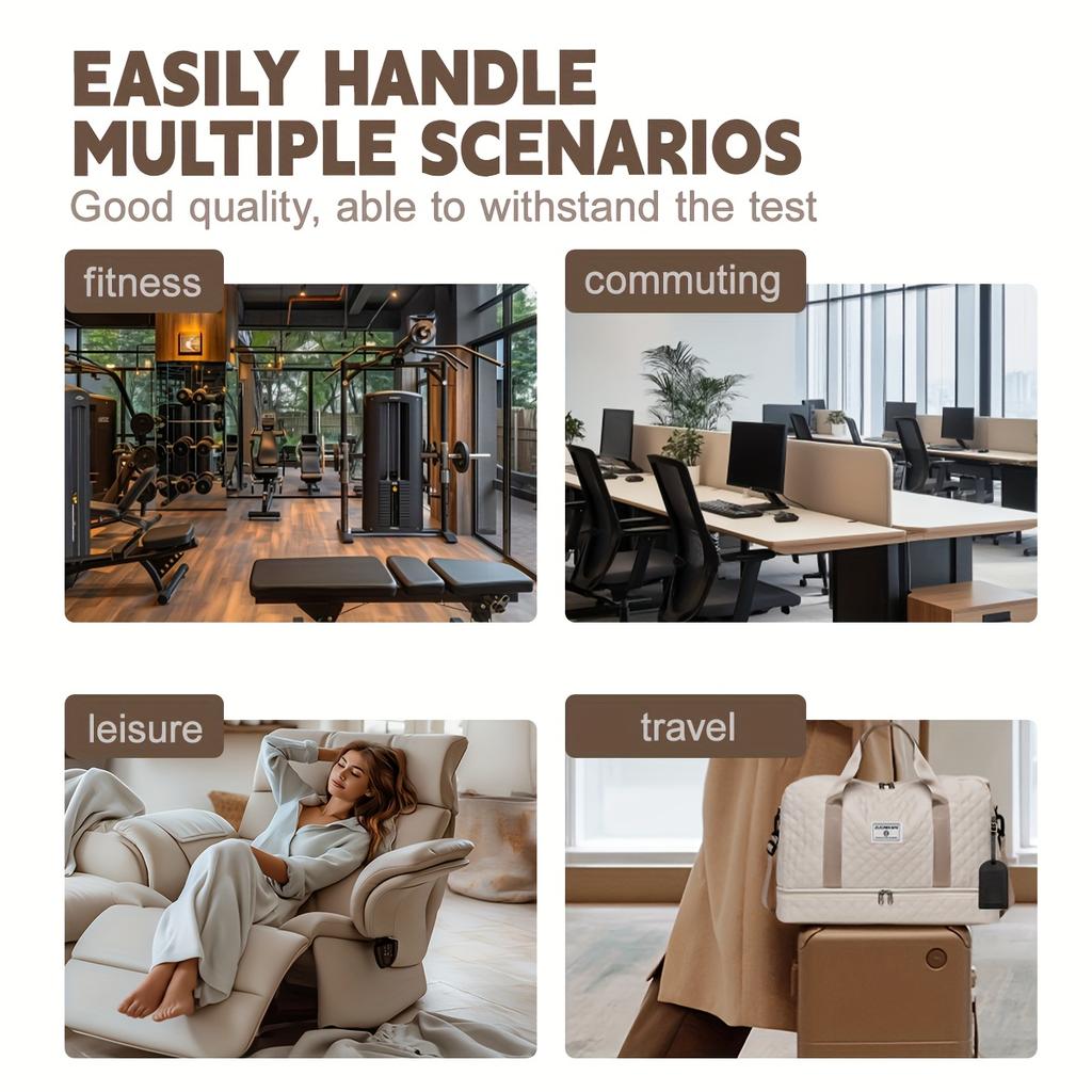 Oxford Fabric Travel Duffle Bag Quilted Design with Zippered Compartment and Adjustable Shoulder Strap