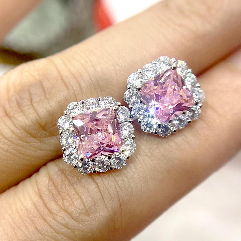 European & American High-End Princess Square Stud Earrings for Women - French Fashion Luxury Style