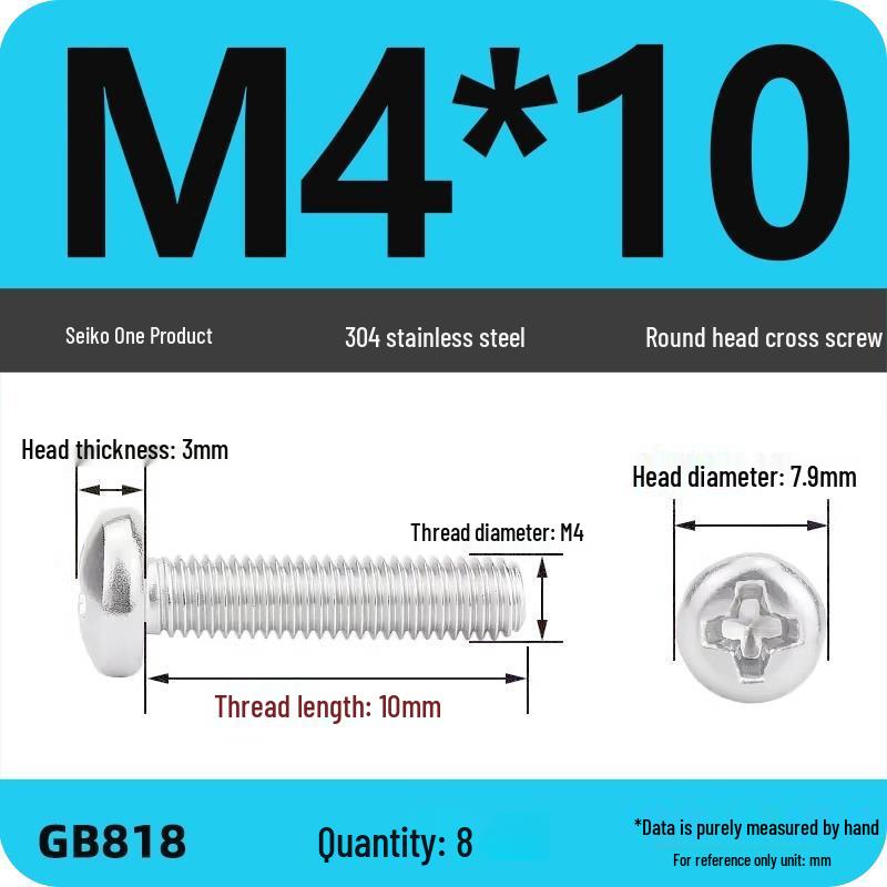 Phillips Pan Head Machine Screws, 304 Stainless Steel, Sizes M1-M10