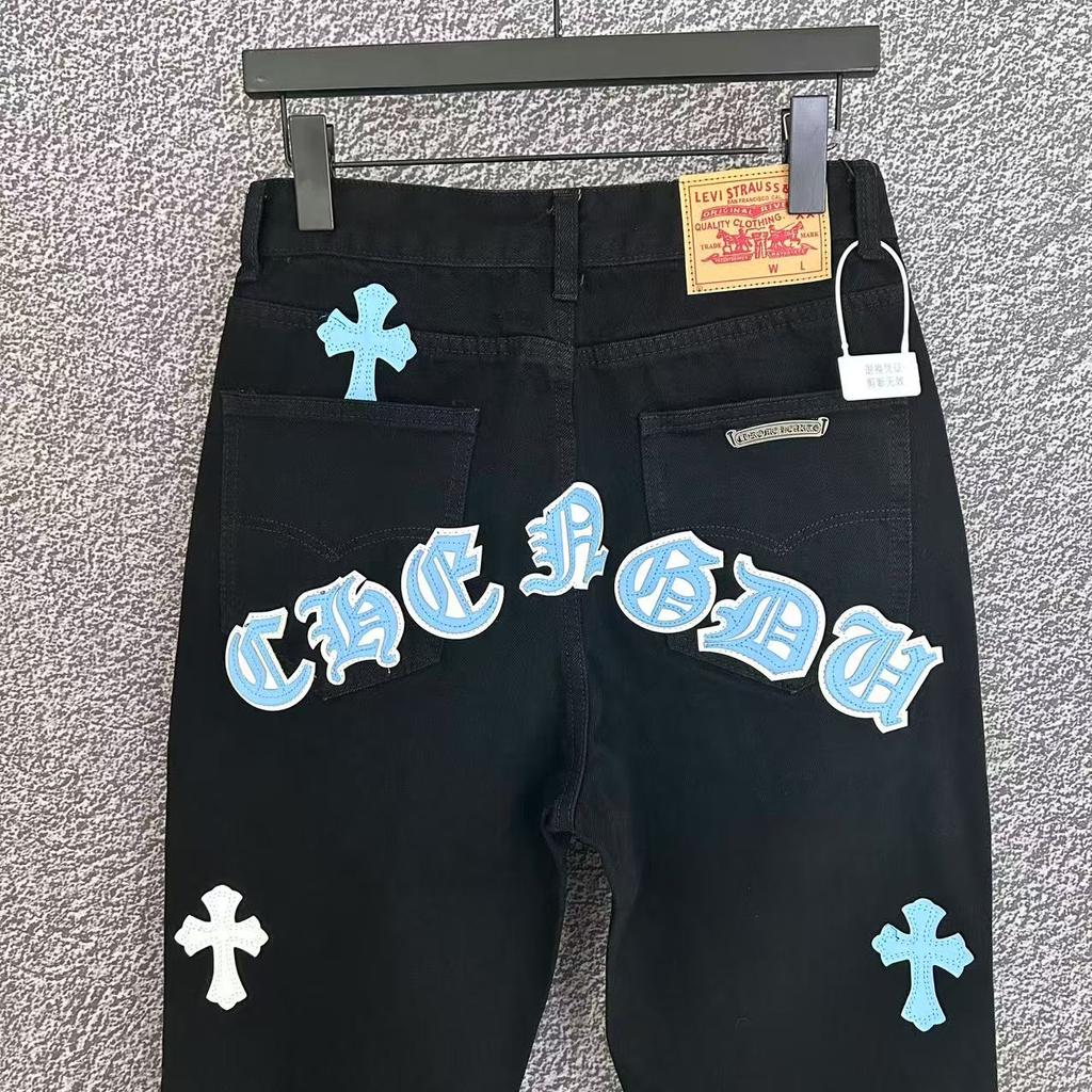 9904 CHROME HEARTS Herre- og damejeans i amerikansk stil, trendy med stofflapper, avslappede og moteriktige high street-bukser